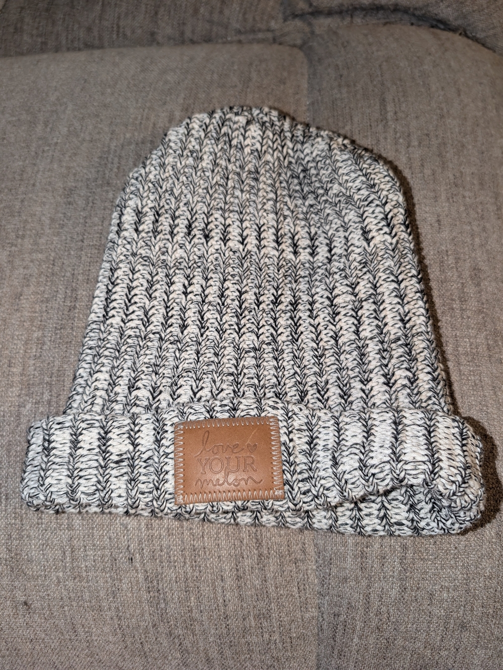 Love Your Melon Black & White Marl Knit Cuffed Beanie Hat 100% Cotton USA